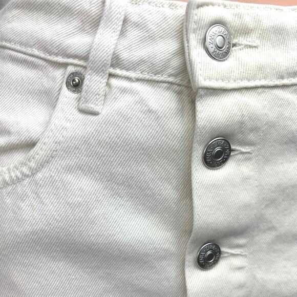 Zara White Button Up Frayed Hem Pencil Straight Jean Denim Mini Skirt Size XS - Picture 4 of 6